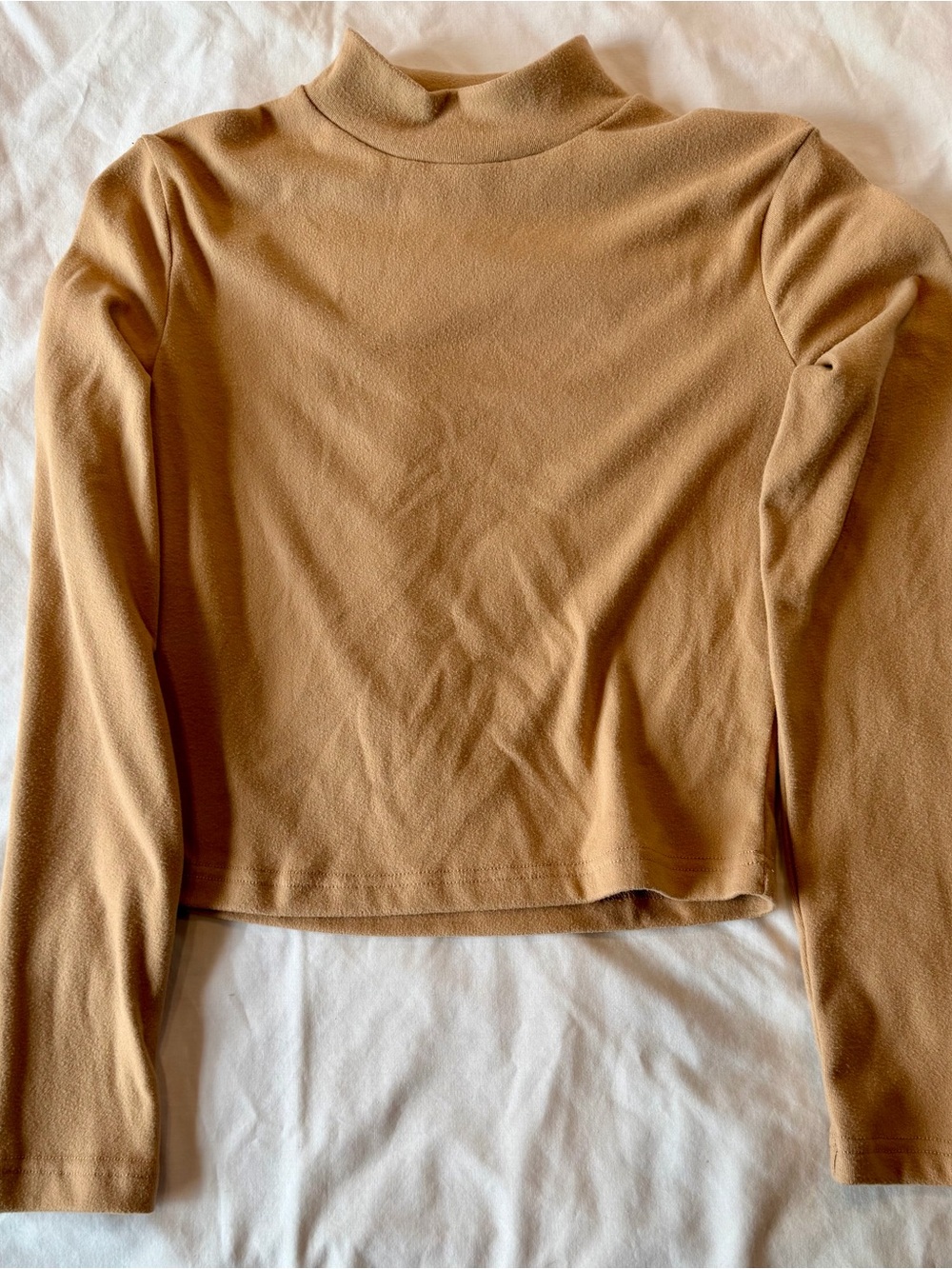 zeagoo Tan Mock Neck Long Sleeve Tee